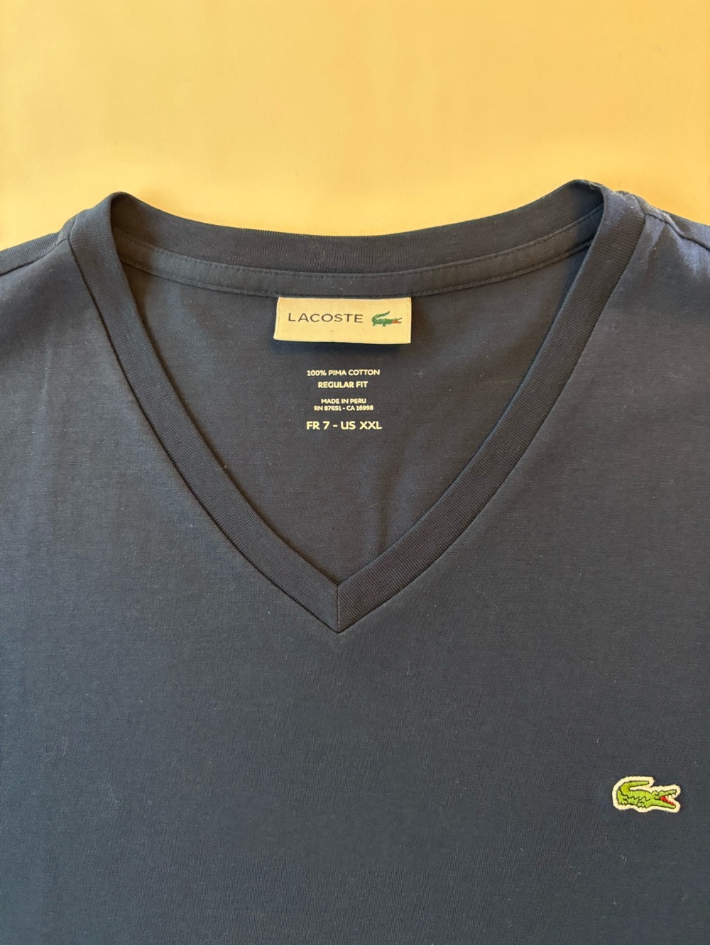Lacoste Men's V-Neck Tee - Dark Blue with Green Logo - Picture 3 of 4